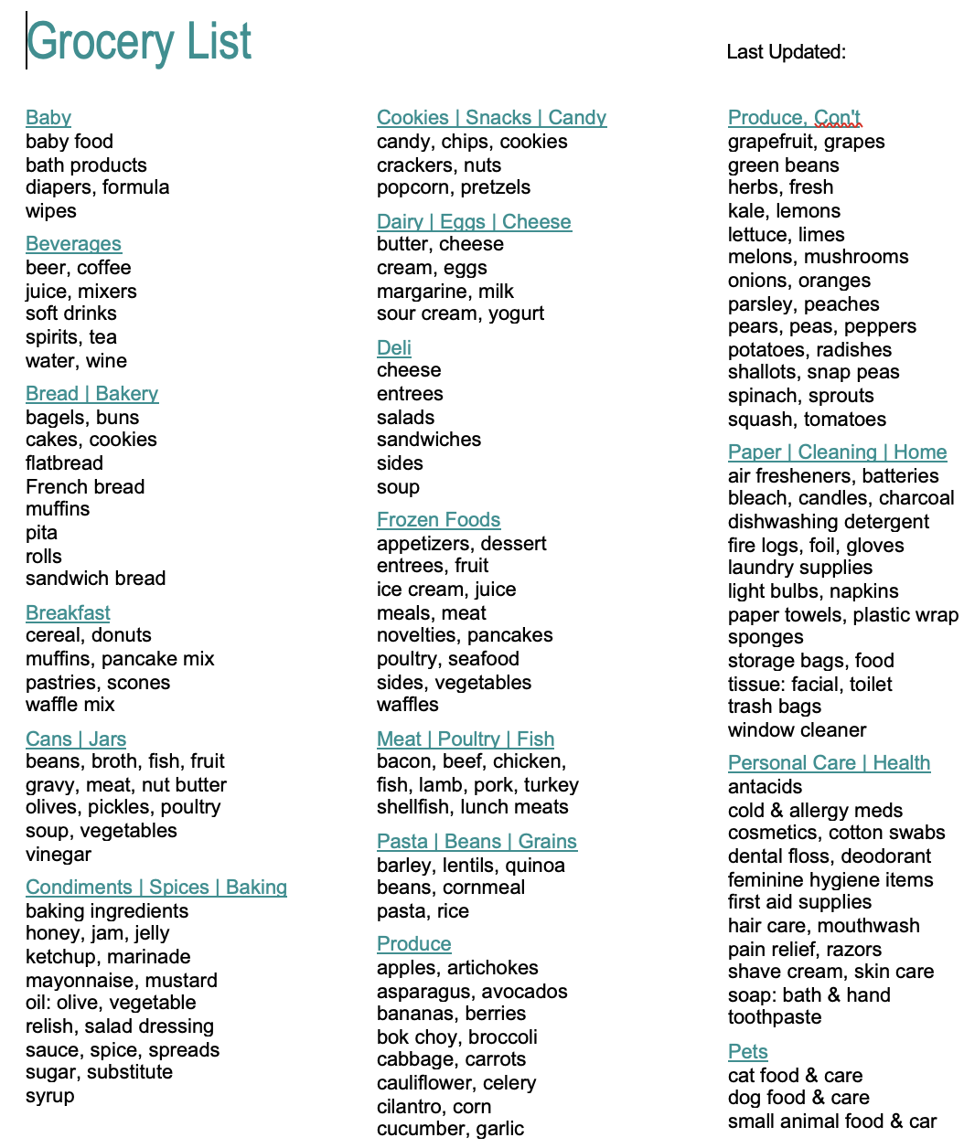 Grocery List